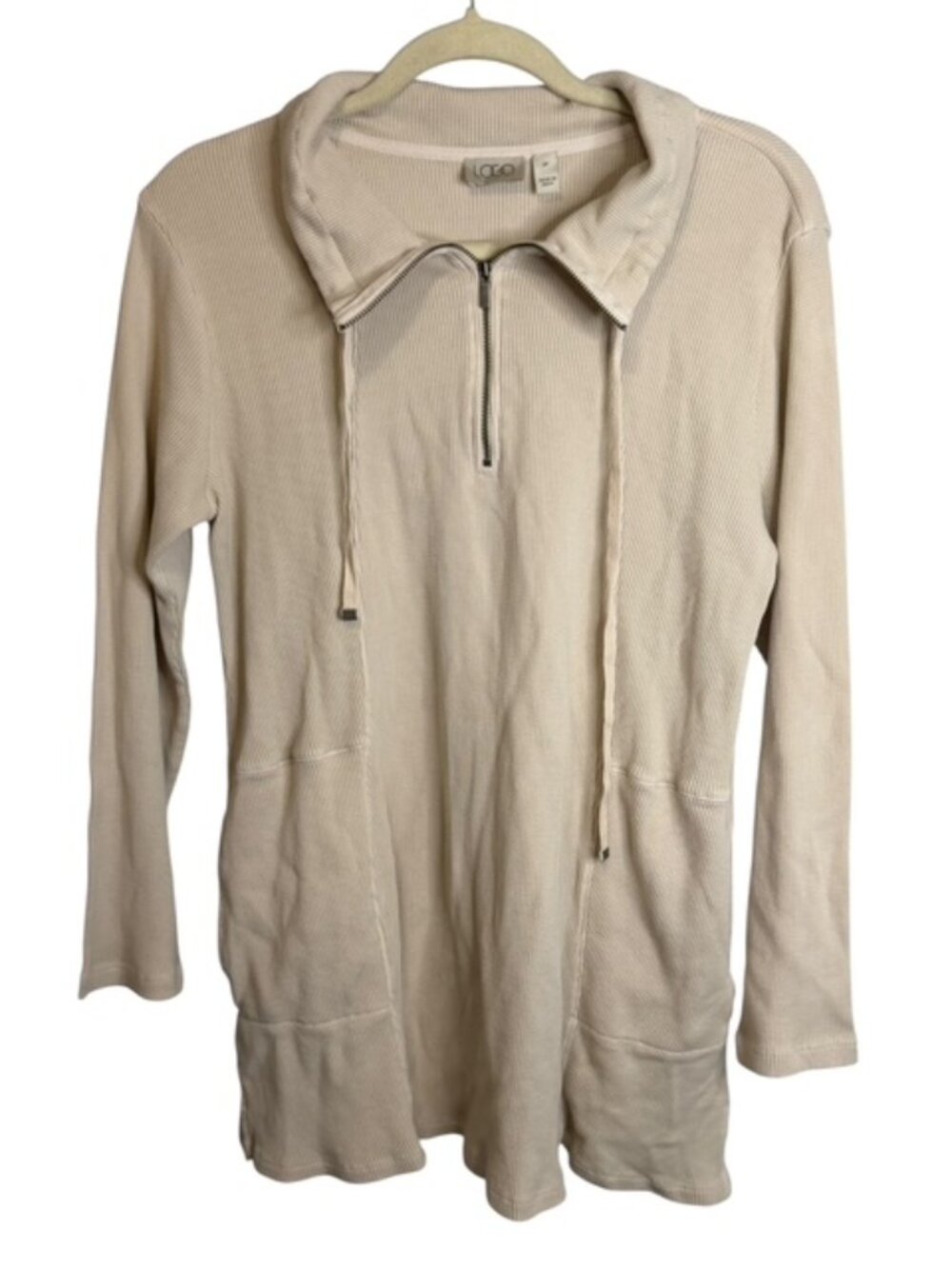 Logo Lori Goldstein Tunic Women's Medium Petite Thermal Waffle Knit Cream